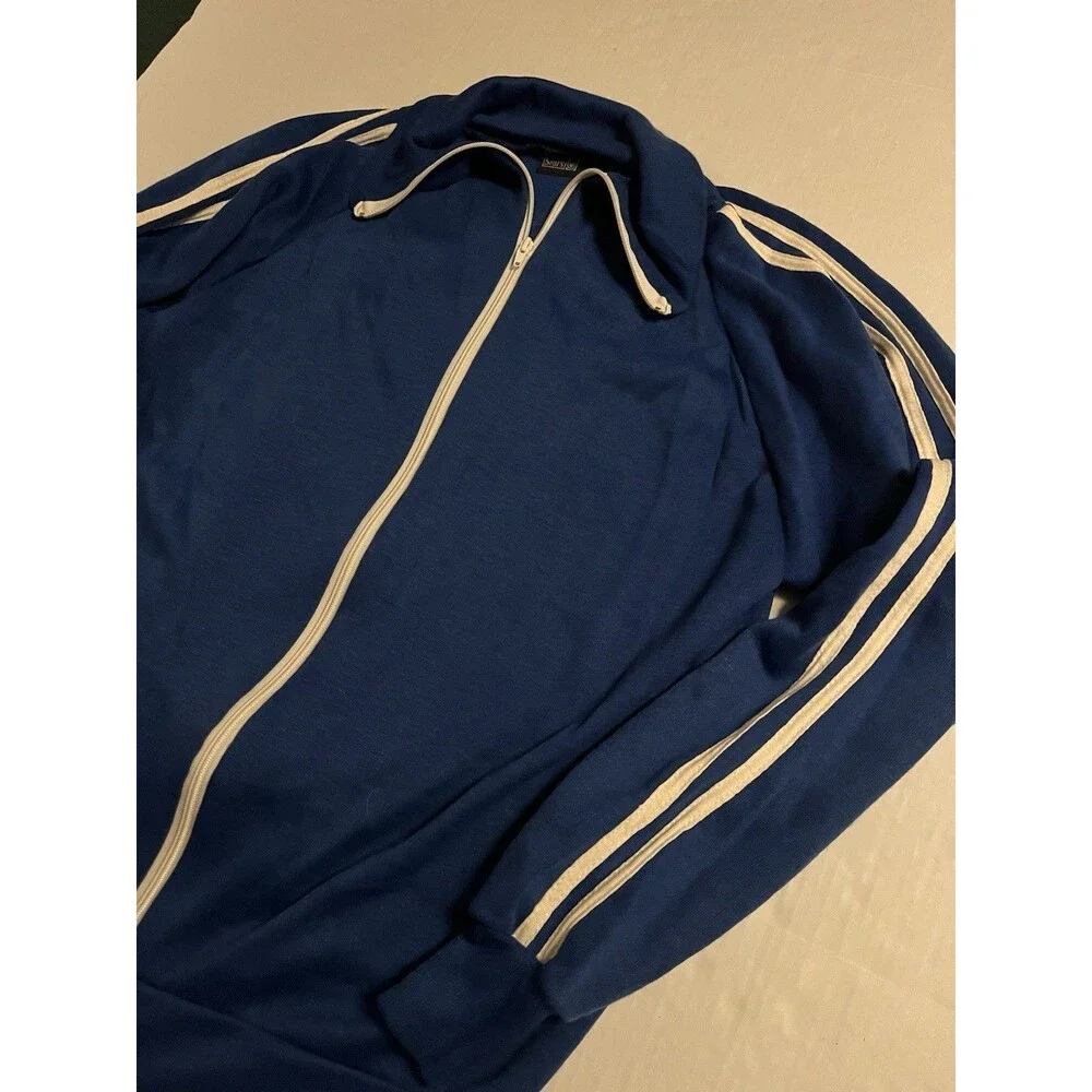 Sears VINTAGE 1980’s Blue White Striped Full Zipper Track Jacket XL Tall Acrylic